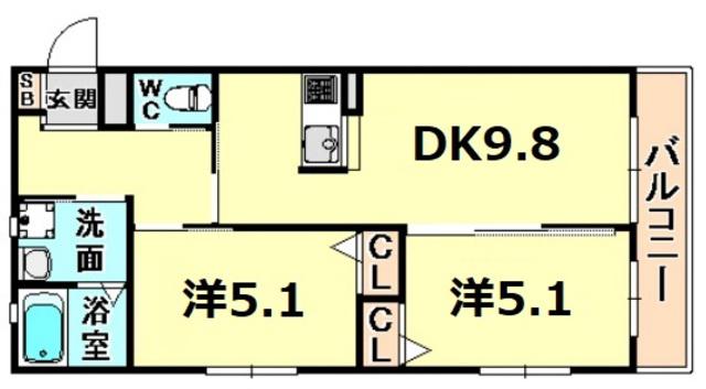 PINO(2DK/1階)の間取り写真