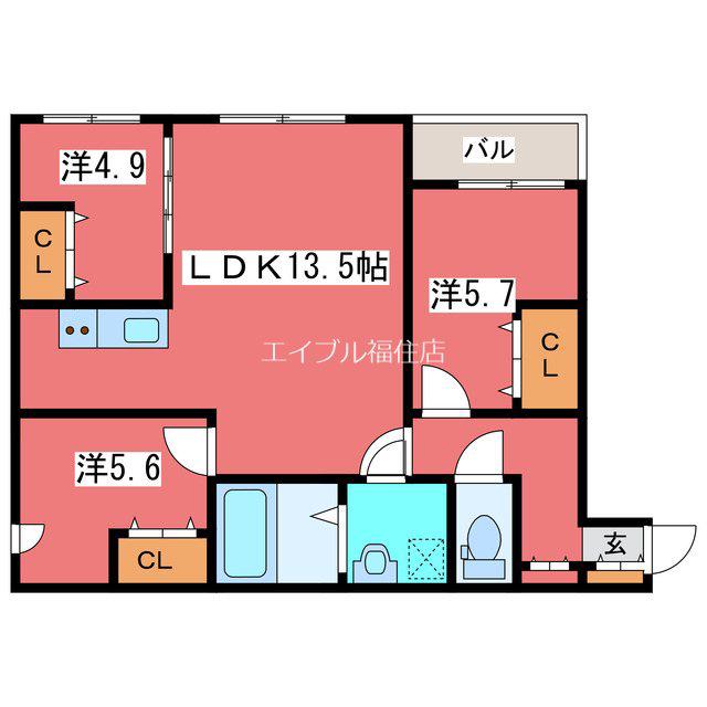 FRANZ TSUKISAMU KOEN(3LDK/3階)の間取り写真