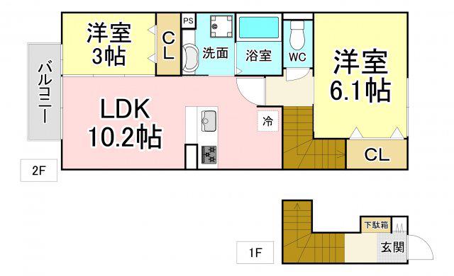 ポサーダ明石(2LDK/2階)の間取り写真