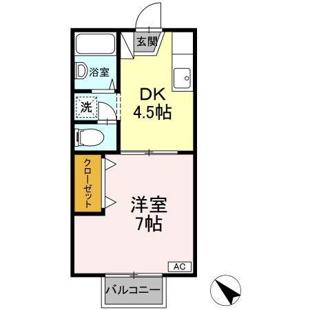 プレジール(1DK/2階)の間取り写真