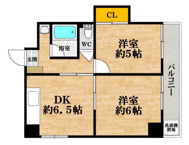 リエス山坂(2DK/6階)の間取り写真