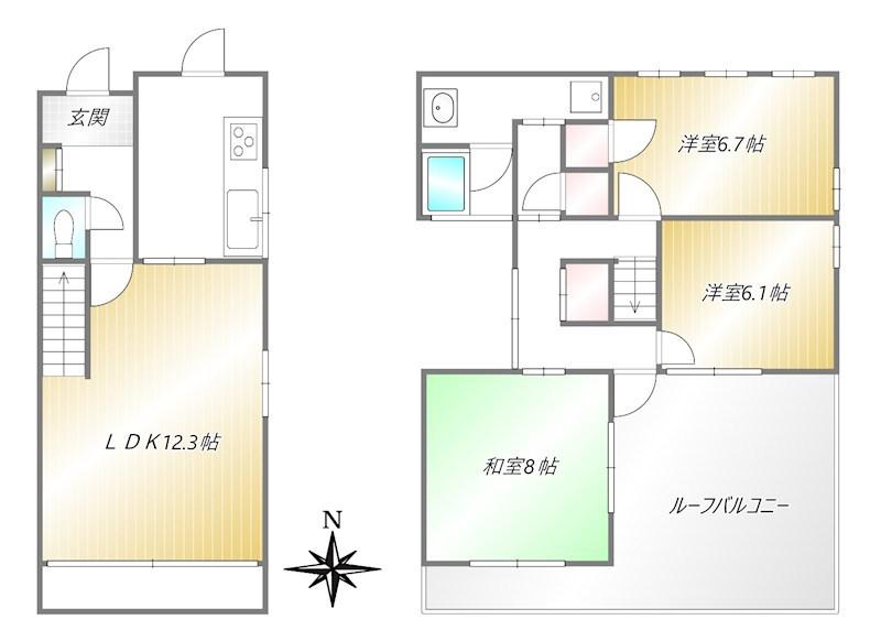 カームテラスI(3LDK/2階)の間取り写真