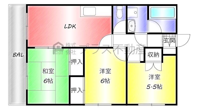 レーベンハウスぽぷら(3LDK/3階)の間取り写真