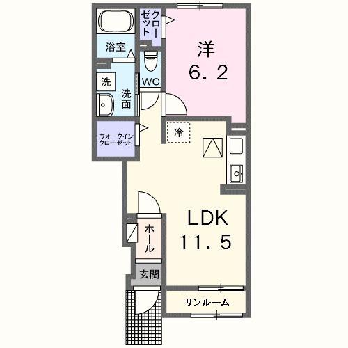 ヘイズグラス(1LDK/1階)の間取り写真