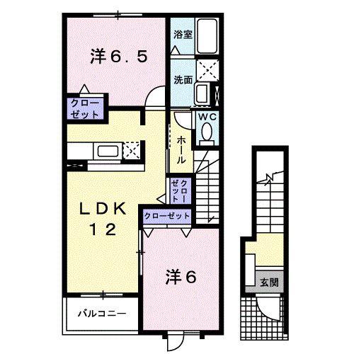 コスモスガーデンB(2LDK/2階)の間取り写真