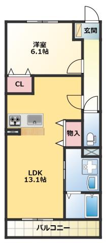 GRANDIR原島(1LDK/4階)の間取り写真