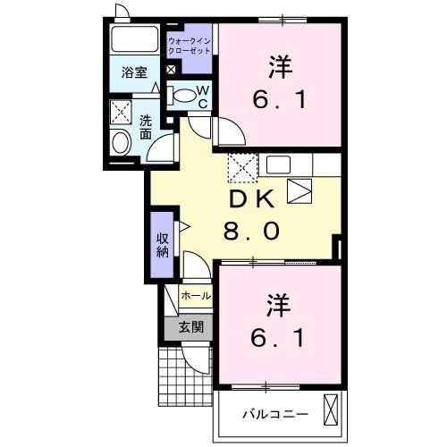 シュガーコート(2DK/1階)の間取り写真
