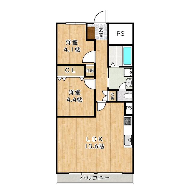 狭山ハウス3号棟(2LDK/7階)の間取り写真