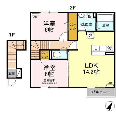 ブルーム矢原II(2LDK/2階)の間取り写真