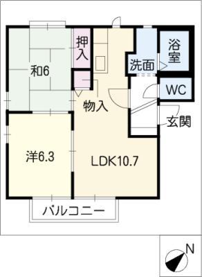 コットネストE棟(2LDK/1階)の間取り写真