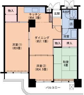 UR 武庫川19(3DK/23階)の間取り写真