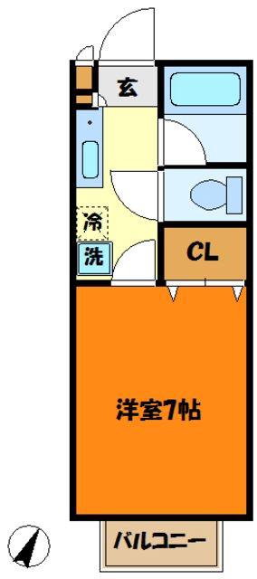 メイプルⅡ(1K/1階)の間取り写真