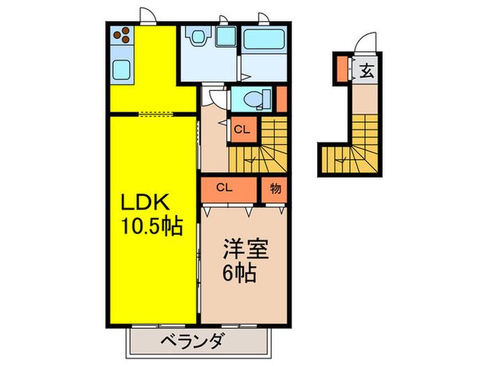 ヴィラージュ桜ガ丘(1LDK/2階)の間取り写真
