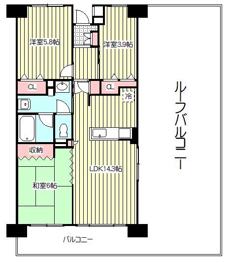 西川口第5ローヤルコーポ(3LDK/9階)の間取り写真