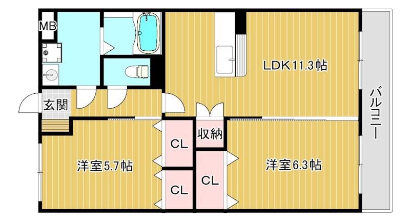 ユーミーマンション能登川 UNO(2LDK/3階)の間取り写真
