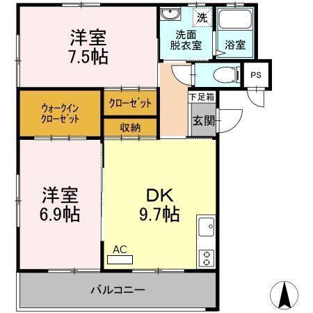 ヴィンテージ八王寺(2DK/1階)の間取り写真