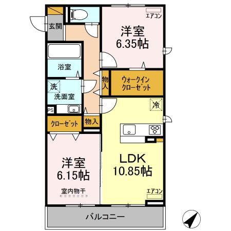 サンクレールAB A(2LDK/2階)の間取り写真