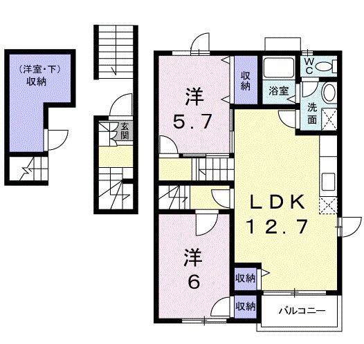 カーサ リーヴァ(2LDK/2階)の間取り写真