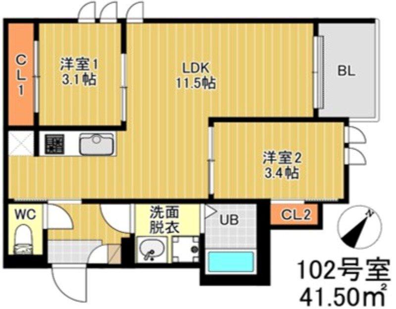 レガリスト大橋(2LDK/1階)の間取り写真