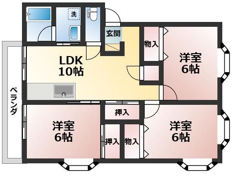 グリーンハイツB 104(3LDK/1階)の間取り写真