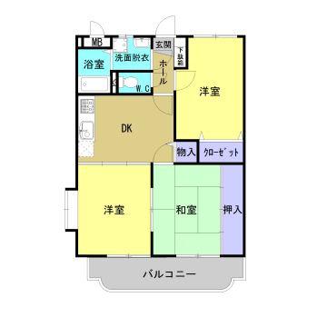 ビリューマンション(3DK/2階)の間取り写真