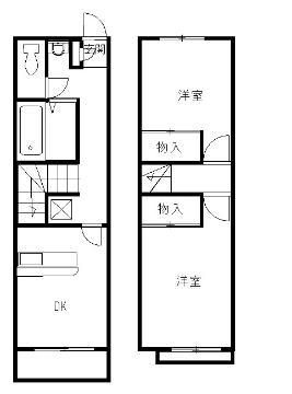近鉄大阪線 高安駅 徒歩14分 2階建 築22年(2DK/1階)の間取り写真