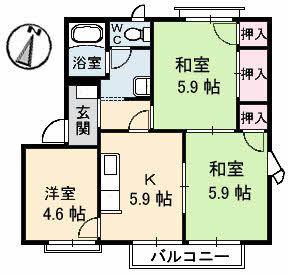 屋島フレグランスA棟(3K/2階)の間取り写真