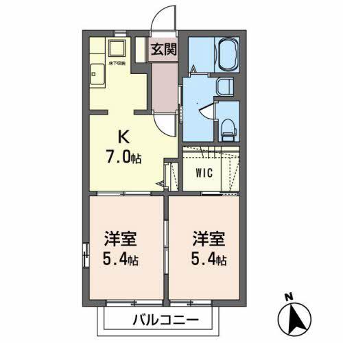 ラフィーネ中山(2DK/1階)の間取り写真