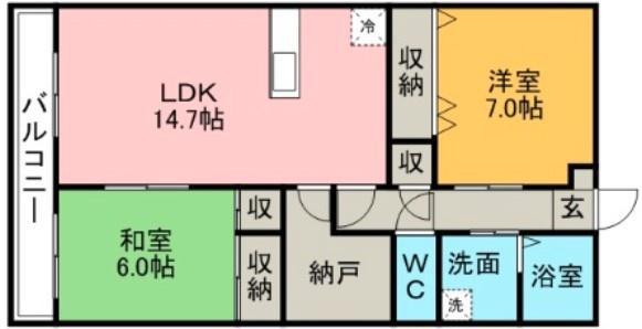 モントーレ久留米セントラルパーク(2SLDK/4階)の間取り写真