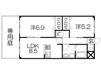 クレールシャンブル(2LDK/1階)の間取り写真