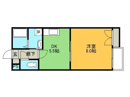 フォーバスII(1DK/2階)の間取り写真