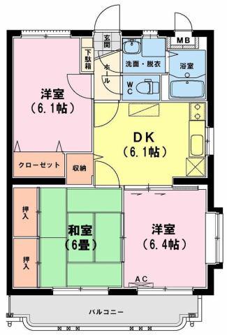 ユーミー由地(3DK/4階)の間取り写真