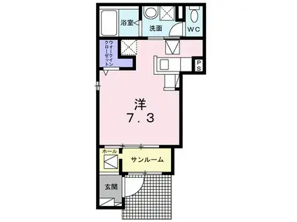 プリムヴェール(ワンルーム/1階)の間取り写真