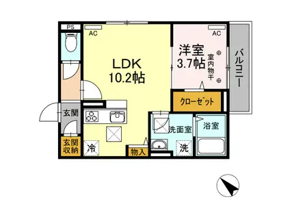 ブランネージュ新山口II(1LDK/1階)の間取り写真
