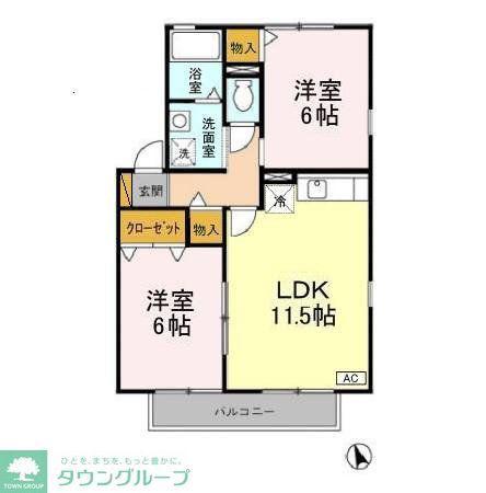 ハイム六通Ⅰ番館(2LDK/2階)の間取り写真