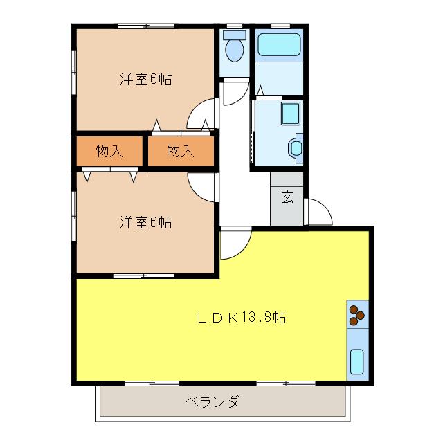 ムーンテラス片山 S館(2LDK/2階)の間取り写真