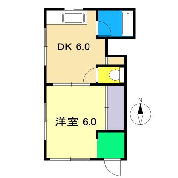 ふじハイツ(1DK/2階)の間取り写真