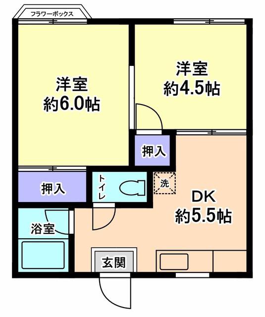 コーポリバーサイド(2DK/1階)の間取り写真