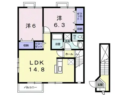 シャン・ド・フルールI(2LDK/2階)の間取り写真