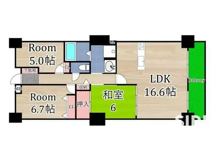 リバーカントリーガーデン京橋(3LDK/35階)の間取り写真