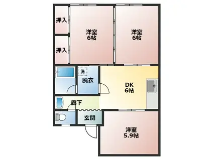 西田コーポI(3DK/1階)の間取り写真