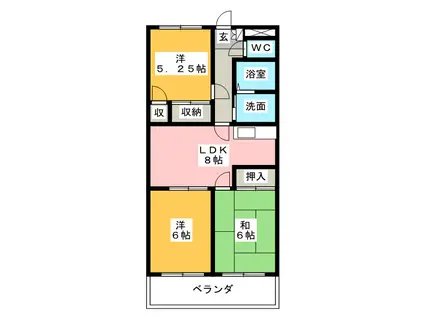 ARTRAマンション A棟(3DK/1階)の間取り写真