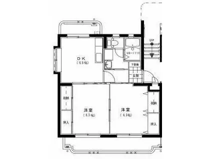 ハーベスト1号館(2DK/2階)の間取り写真