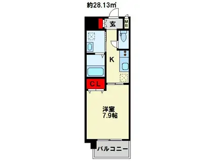 サンシャイン長崎街道黒崎 (1K/11階)の間取り写真