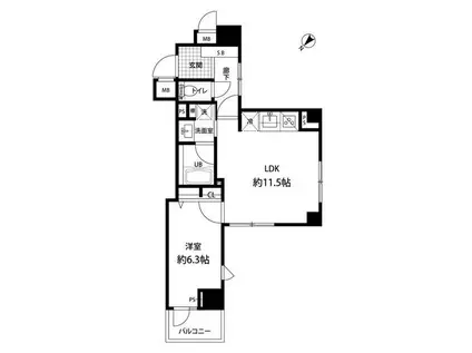 ルクレ日本橋馬喰町(1LDK/3階)の間取り写真