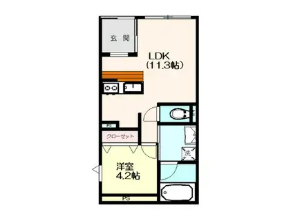 コリド赤塚B(1LDK/1階)の間取り写真