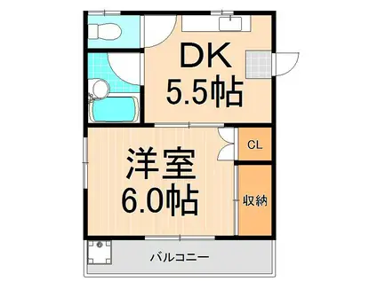 ハイツ春美(1DK/3階)の間取り写真