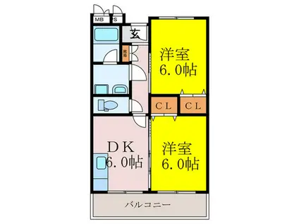 成晃マンション(2DK/4階)の間取り写真