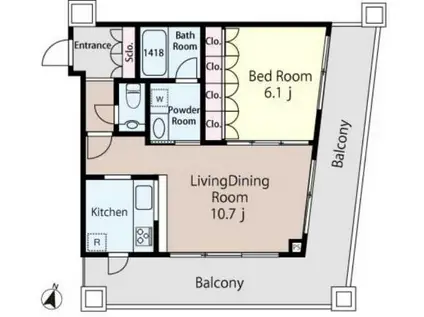 EPONOQU市ヶ谷(1LDK/8階)の間取り写真