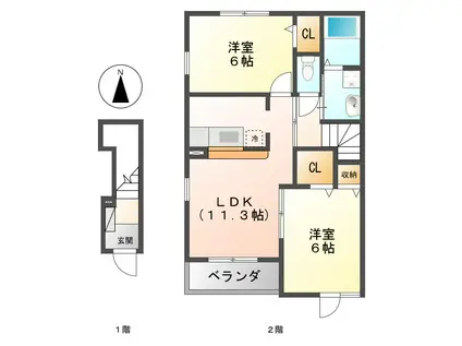 エアリー・ヴィラ A・B(2LDK/2階)の間取り写真